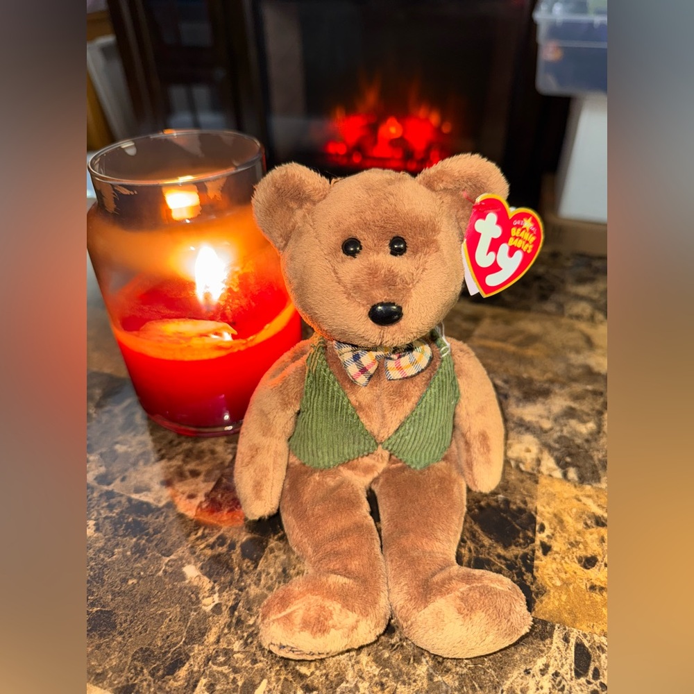 🧸💚 Ty Beanie Baby PAPA Grandpa Bear 2006 Bow Tie Vest Vintage Plush